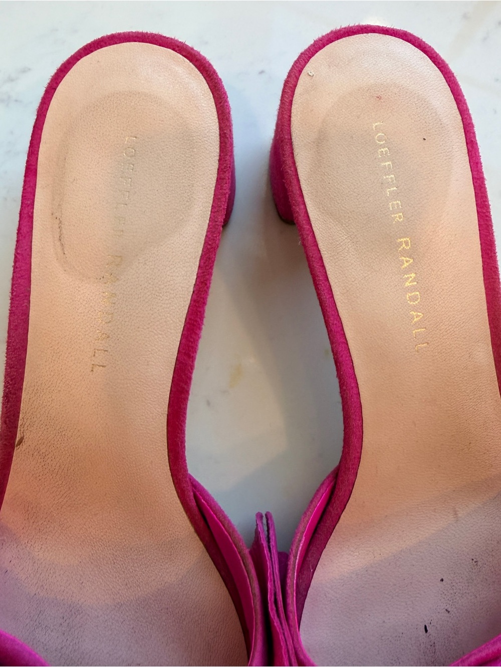 Loeffler Randall Ruffle Slide Sandals Mules Hot Pink Fuchsia Suede Size 7 - Picture 8 of 8